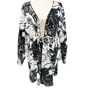 Islander Swim Cover Up Womens 3X Black White Flower Print Lightweight Full Cover